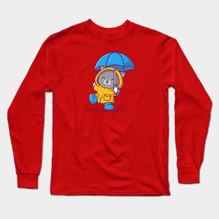 Cute Cat With Raincoat and Umbrella Cartoon Vector Icon Illustration Long Sleeve T-Shirt